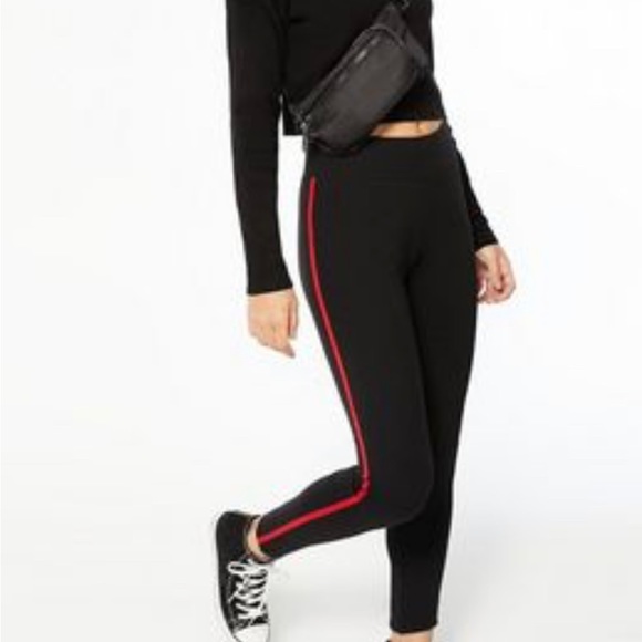 H&M black skinny pants Leggings red white stripe excellent condition Large - Picture 4 of 8